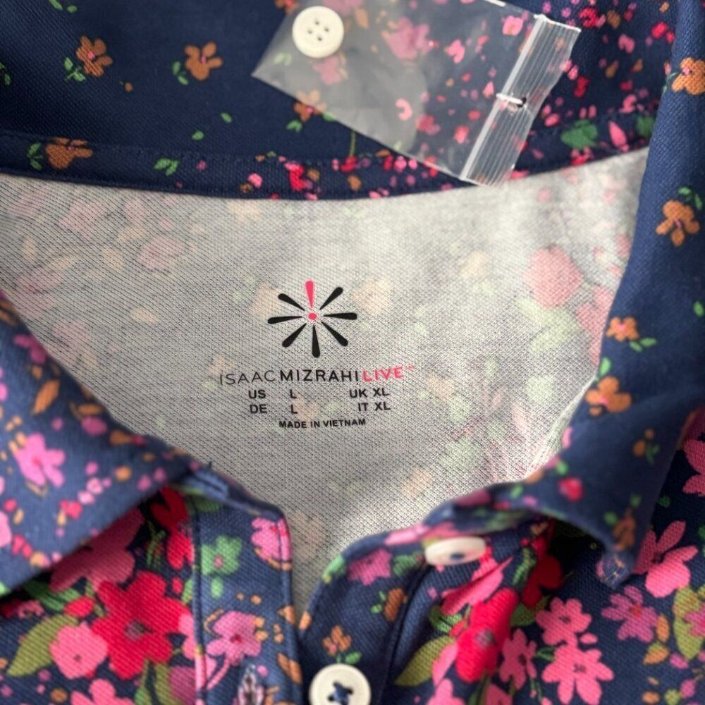 Isaac Mizrahi Live Floral Polo Top Preppy Casual Short Sleeve Blue Pink Shirt - Picture 5 of 7